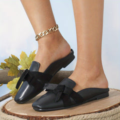 Women's Bowknot Mules Closed Toe Flat Shoes