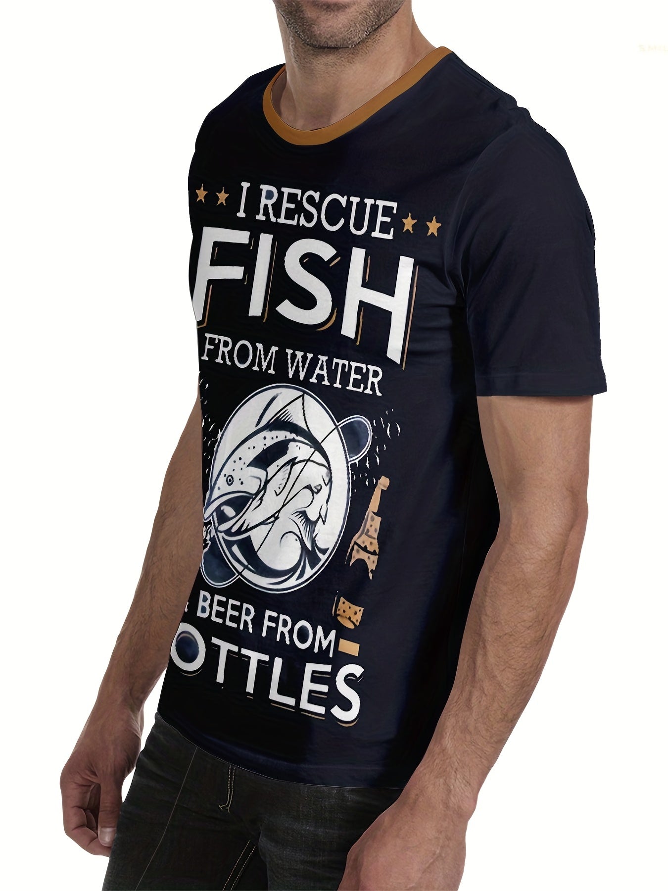 Men's Fish Graphic T Shirt Crew Neck Tee for Summer Outdoor Activities