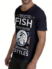 Men's Fish Graphic T Shirt Crew Neck Tee for Summer Outdoor Activities