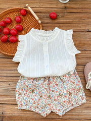 2pcs Baby Girls Sleeveless Top & Floral Print Shorts Set