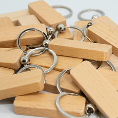 3pcs Wooden Keychain Blanks Rectangle Shape Engravable Portable Key Rings