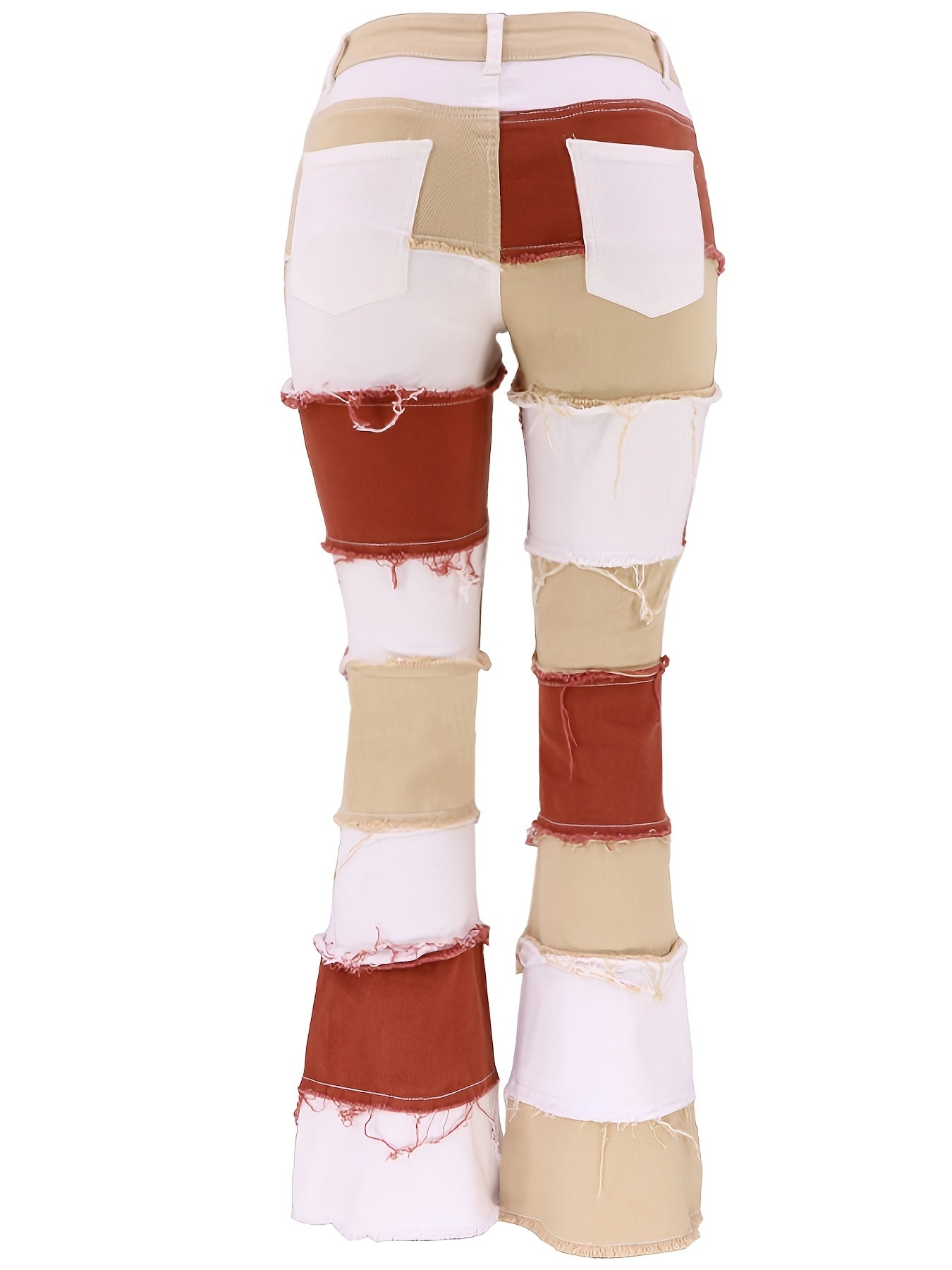 Colorblock High Waist Flared Jeans Patchwork Bell Bottom