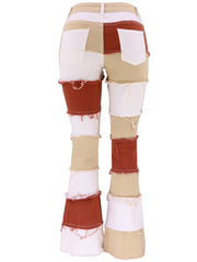 Colorblock High Waist Flared Jeans Patchwork Bell Bottom