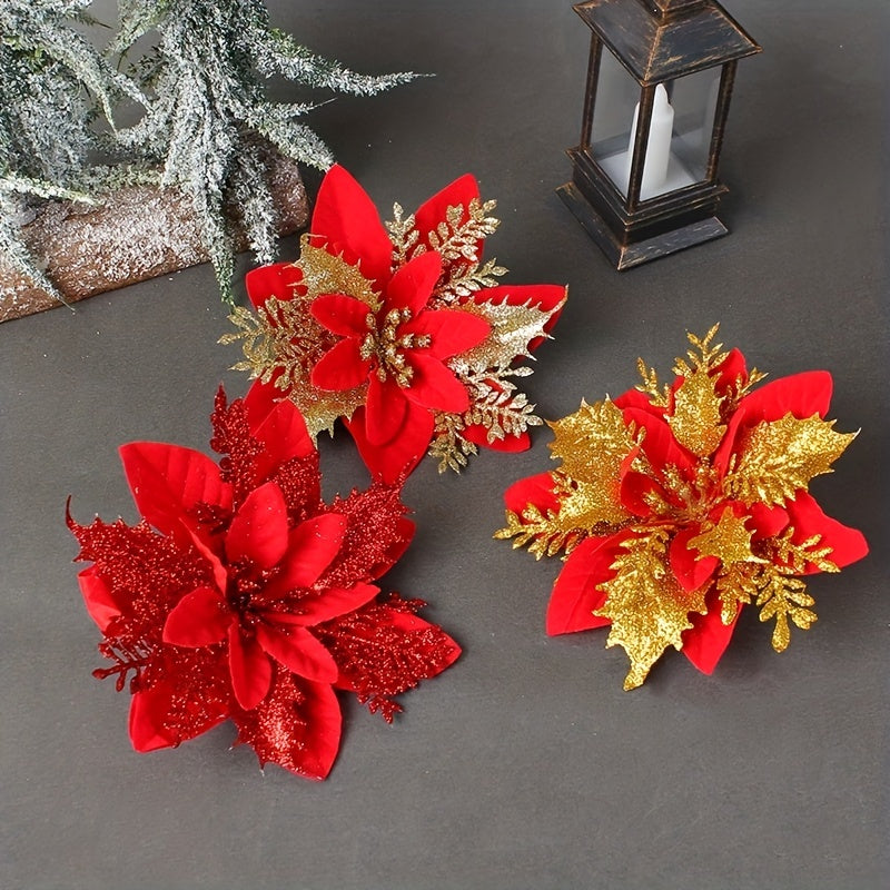 3pcs Sparkling Christmas Flowers DIY Tree Decoration & Wreath Garland