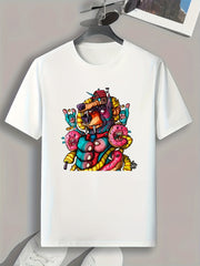 Graffiti Cartoon Print Men's Graphic T-shirt for Summer