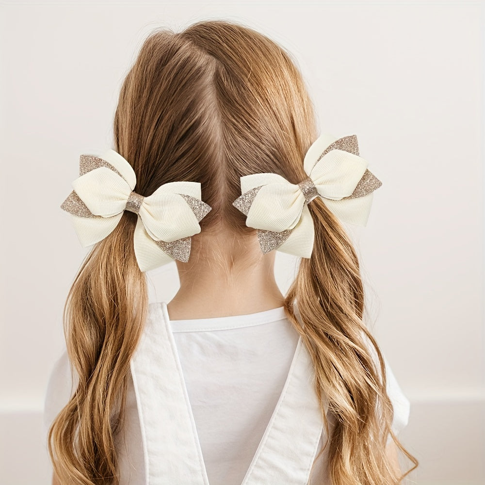 Glitter Ribbon Hair Bows Set - Princess Hair Accessories for Girls' Parties