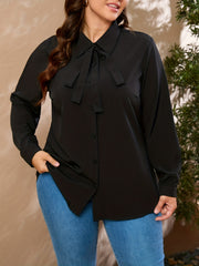 Colorblock Bow Knot Button Up Blouse