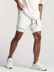 Men's Loose Solid Active Shorts With Pockets Drawstring 2 In 1 Shorts