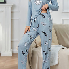 Koala Print Pajama Set Long Sleeve Top & Pants