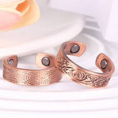 2pcs Copper Magnetic Rings with 3500 Gauss Magnets, Adjustable Copper Finger Rin