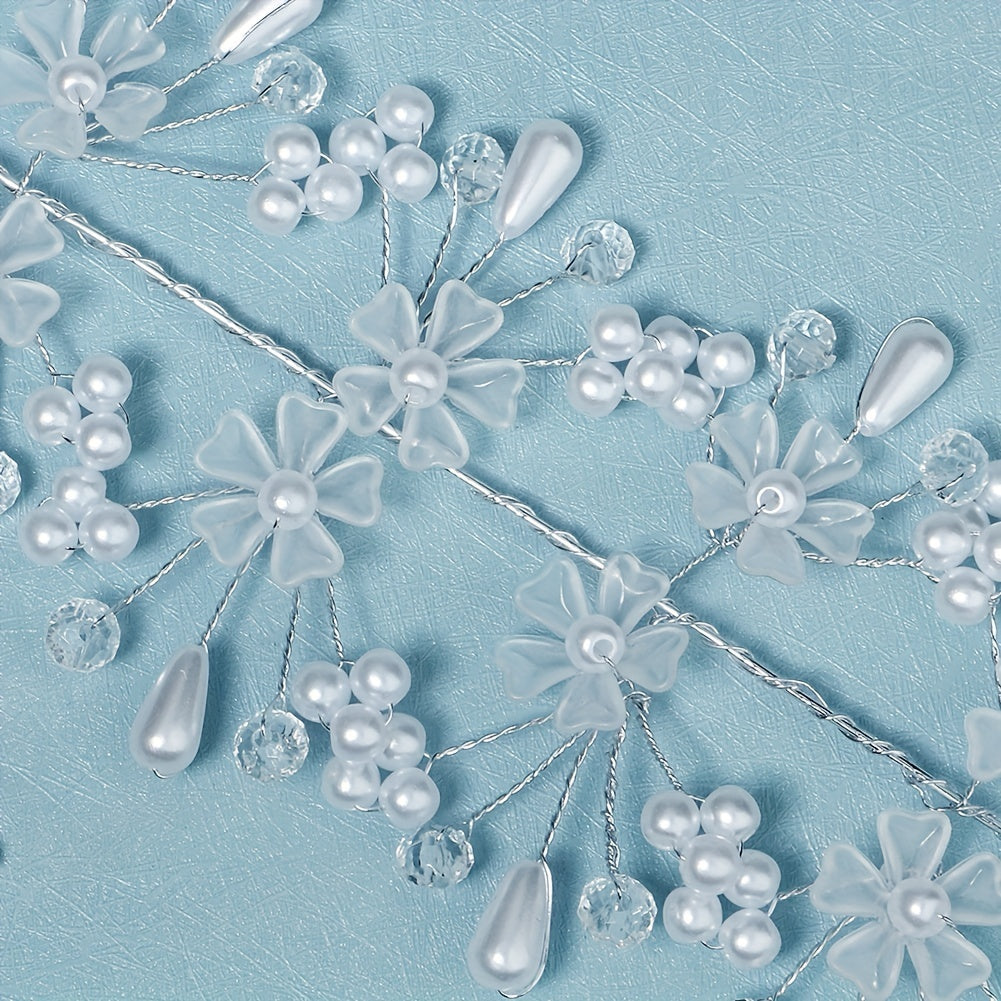 Bridal Flower Head Piece Faux Pearl Hairband with Bobby Pin