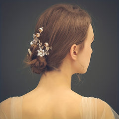 Alloy Flower Golden Hair Pin Inlaid Faux Pearl U shaped Hairpin Ponytail Holder