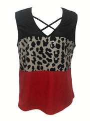 Leopard Print Tank Top, Criss Cross V Neck