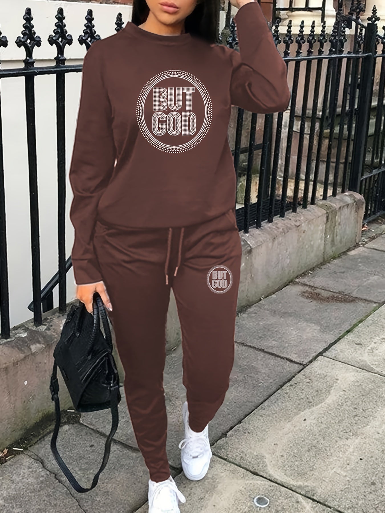 Rhinestone Graphic Top & Joggers Set
