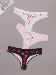 3 Pack Plus Size Panties Set Women's Plus Star & Heart & Kiss Print