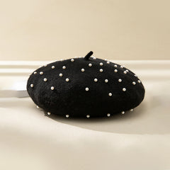 Women Faux Pearl Beret French Style Warm Hat Chinese Year Gift