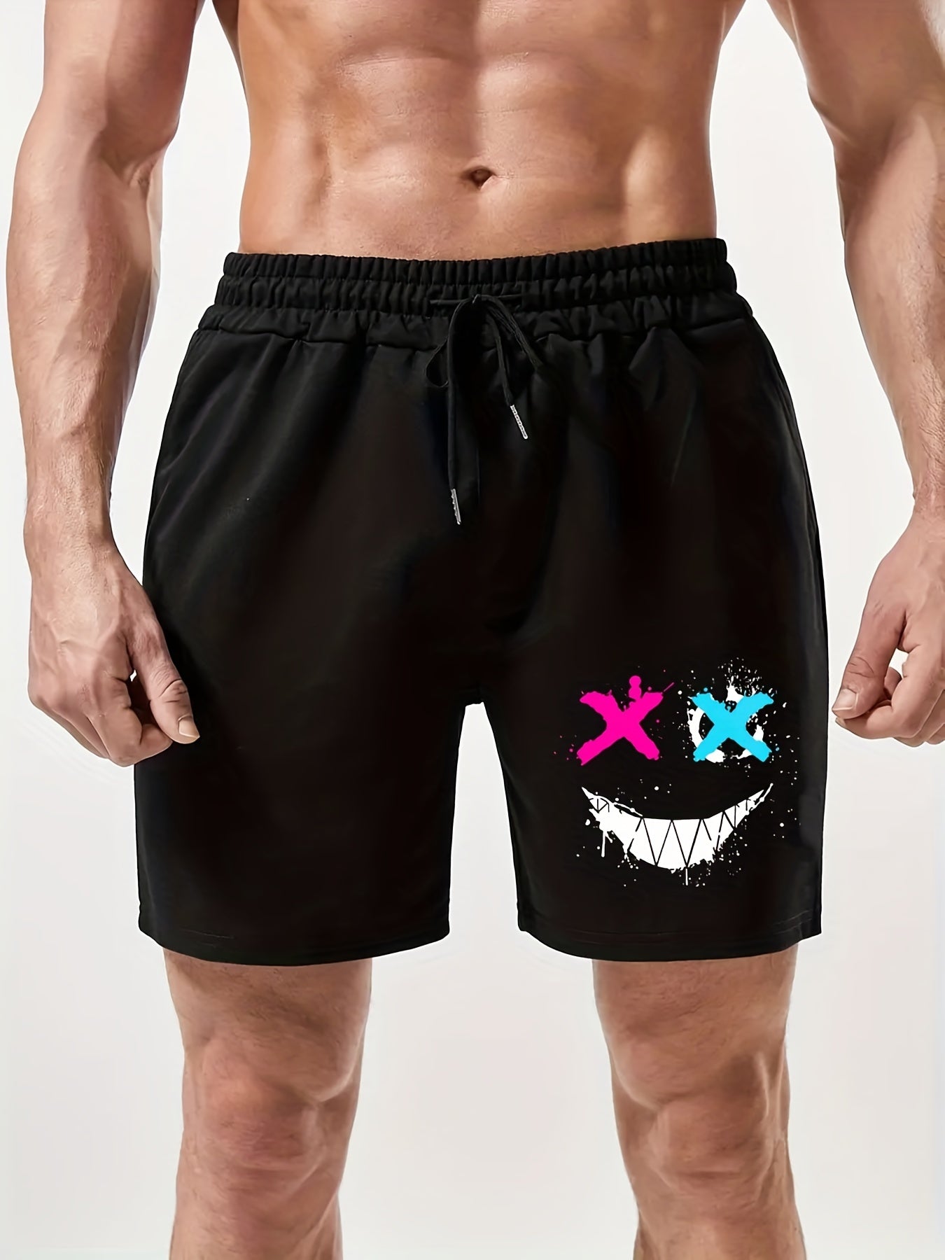 Grimace Print Men's Drawstring Shorts Casual Loose Summer Clothing
