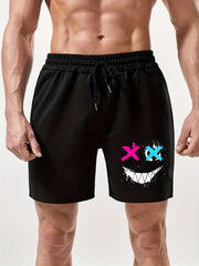 Grimace Print Men's Drawstring Shorts Casual Loose Summer Clothing