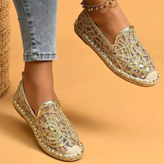 Women's Mesh Sequins Flat Loafers Slip-On Shoes