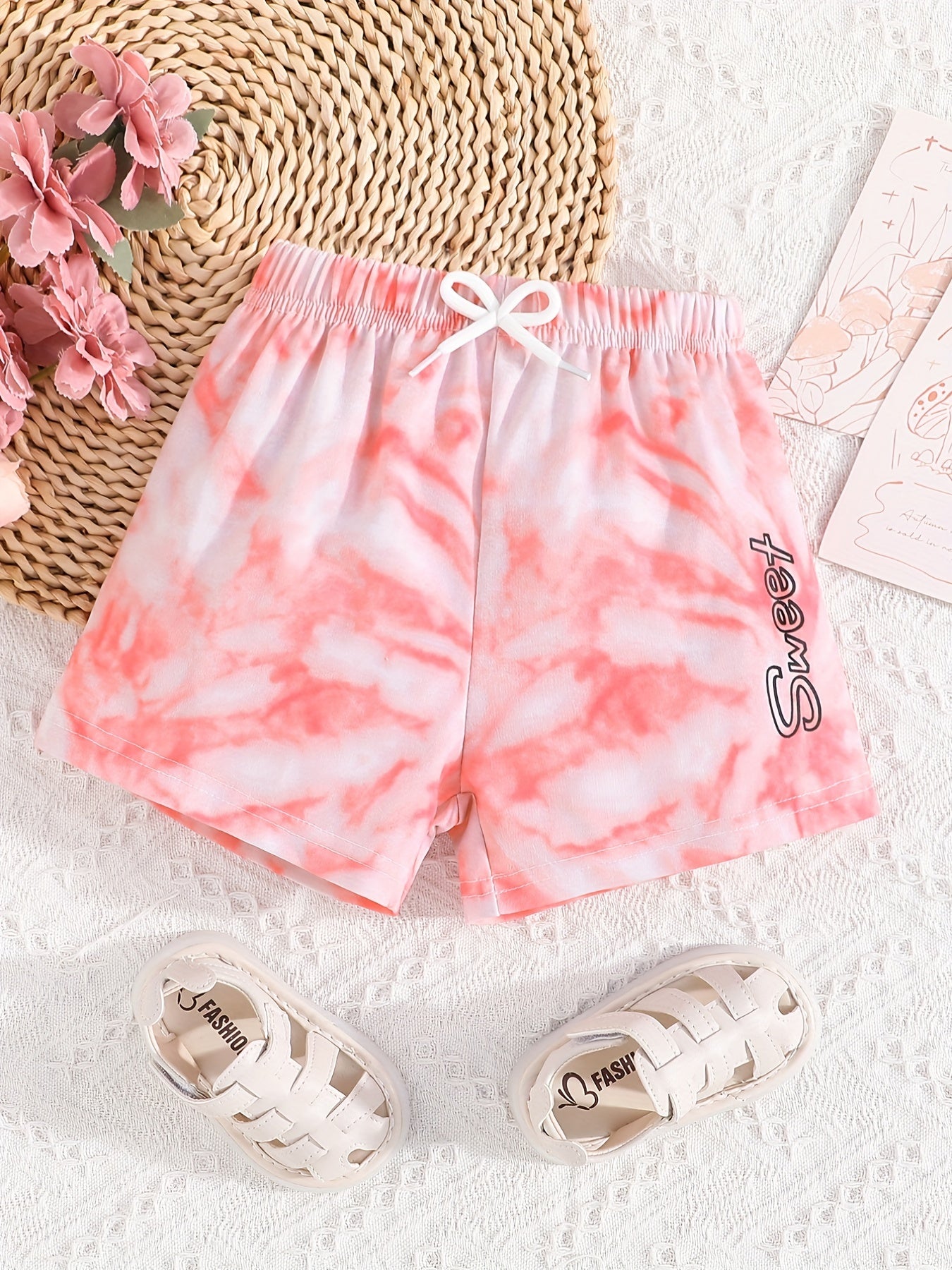 Kid Girls' Bow Waist Tie dye Casual Shorts for Lounge Sports