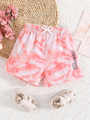 Kid Girls' Bow Waist Tie dye Casual Shorts for Lounge Sports