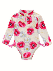 Baby Girls Floral Zipper One Piece Swimsuit