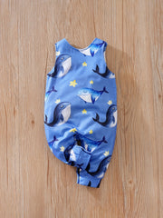 Baby Boys Whale Print Sleeveless Romper Comfortable Breathable