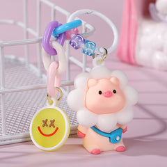 Cartoon Sun Flower Piggy Keychain for Kids & Girls
