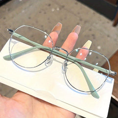 Macaroon Metal Oval Anti Light Glasses for Women Men