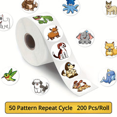 200pcs Cartoon Animals Stickers Roll Scrapbook DIY Gift Decoration