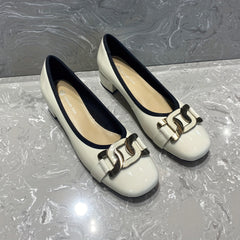 Metallic Chain Decor Slip On Square Toe Chunky Heel Dress Shoes