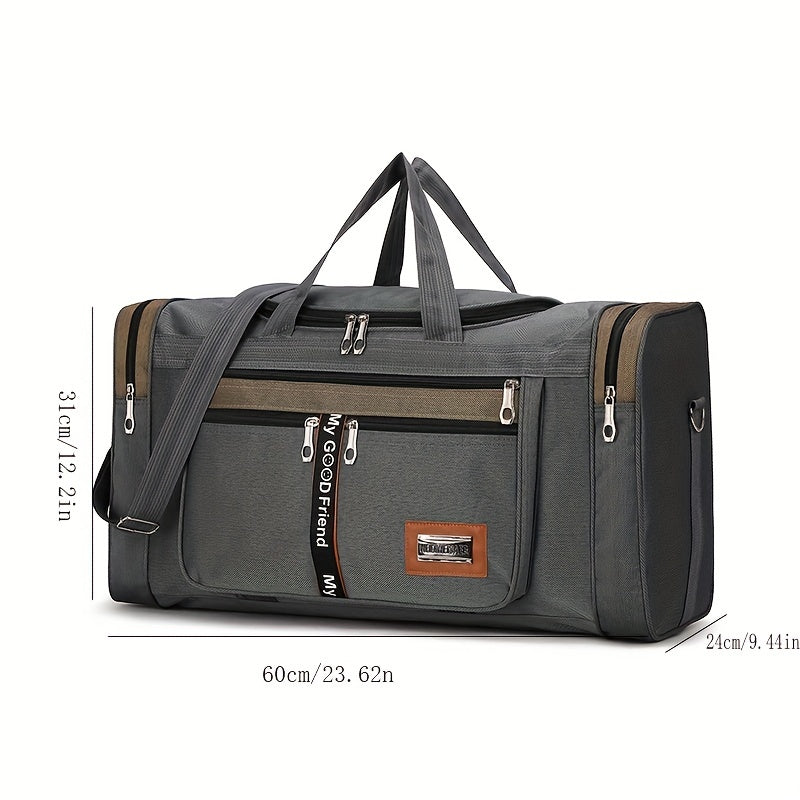 Large Capacity Duffel Bag with Double Zipper and Adjustable Shoulder Straps
