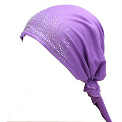 Ramadan Head Scarf Turban Cap Rhinestone Satin Head Wrap Bandana
