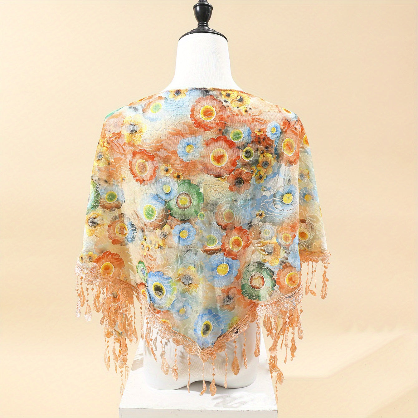Rose Lace Tassel Triangle Scarf Boho Colorful Shawl Women Windproof Head Wrap