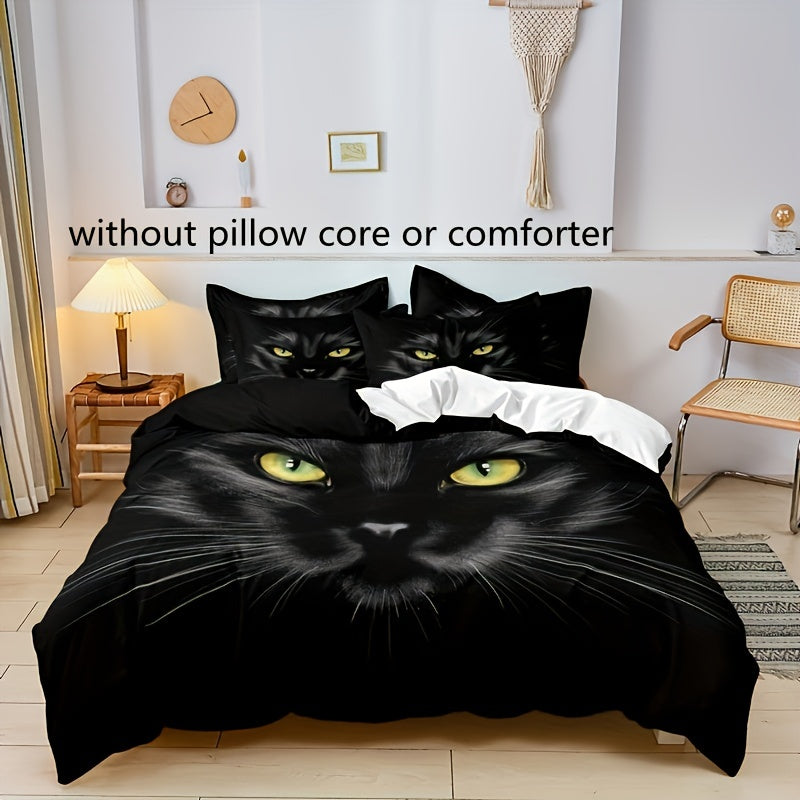 3pcs Cat Print Duvet Cover Set Soft Comfortable Bedding Set