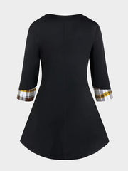 Colorblock Plaid Long Sleeve A Line Dress
