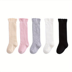 5 Pairs Girls Kids Knee High Socks Ruffle Over Knee High Socks