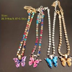 Butterfly Charms Crystal Anklet Women Rhinestone Foot Chain Summer Beach Jewelry