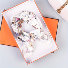 Floral Bird Print Silk Square Scarf Neckerchief