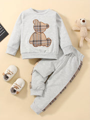 Bear Print Pants & Sweatshirt Set for Baby Toddler Boys/Girls