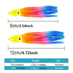 5 Pcs Glow in the Dark Octopus Squid Soft Lures for Night Fishing
