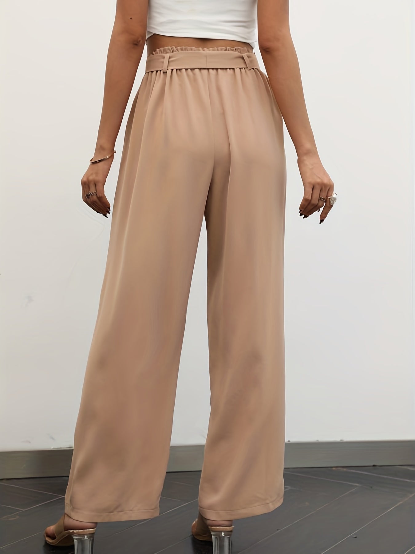Solid Belted Wide Leg Pants for Women