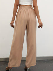 Solid Belted Wide Leg Pants for Women