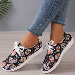 Women's Skull Loafers Slip-On Low Light Halloween Shoes