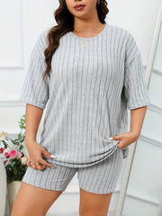 Lounge Set Ribbed Knit Half Sleeve Tee & Biker Shorts Pajama Set