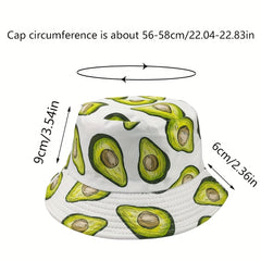 Avocado Print Reversible Bucket Hat Fruit Pattern Fisherman Cap Sunscreen Basin