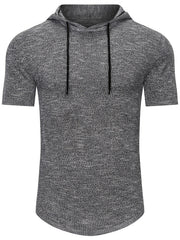 Men's Short Sleeve Hooded T-Shirt Casual Breathable Knit Top