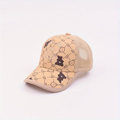 Kids Bear Embroidery Baseball Cap Mesh Adjustable Sunshade Hat