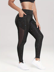 Star Print Mesh High Stretch Yoga Leggings With Pocket