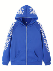 Y2k Sports Top Women's Plus Art Letter Print Zip Up Hooded Sweater
